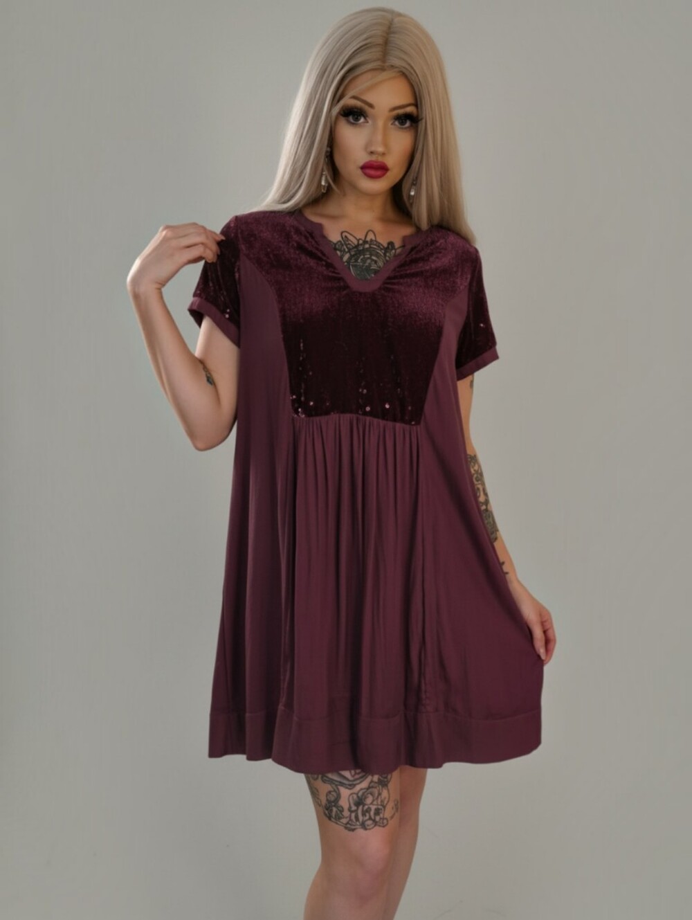 Maeve Anthropologie Velvet Babydoll Dress XL Burgundy Wine Whimsigoth Boho